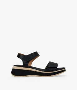 Bosanova Sandales Compensées | Chaussures En Cuir | Sandales compensées en cuir noir à fermeture facile