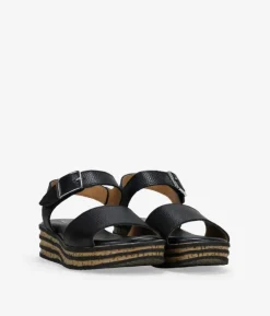 Bosanova Sandales Compensées | Chaussures En Cuir | Sandales compensées en cuir noir