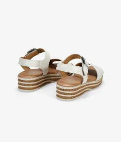 Bosanova Sandales Compensées | Chaussures En Cuir | Sandales compensées en cuir beige