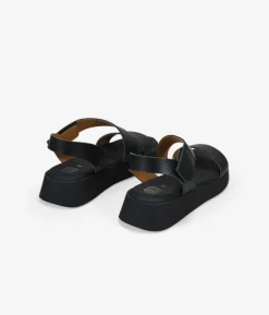Bosanova Sandales Compensées | Chaussures En Cuir | Sandales compensées en cuir noir à fermeture facile