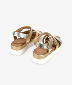 Bosanova Sandales Compensées | Chaussures En Cuir | Sandales compensées en cuir métallisé