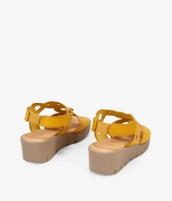 Bosanova Sandales Compensées | Chaussures En Cuir | Sandales compensées en cuir jaune