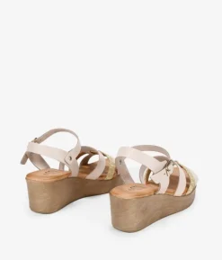 Bosanova Sandales Compensées | Chaussures En Cuir | Sandales compensées en cuir beige