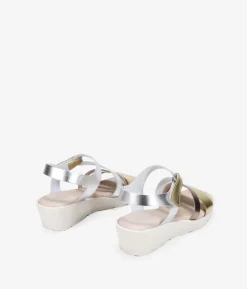Bosanova Sandales Compensées | Chaussures En Cuir | Sandales compensées en cuir métallisé