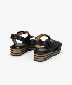 Bosanova Sandales Compensées | Chaussures En Cuir | Sandales compensées en cuir noir
