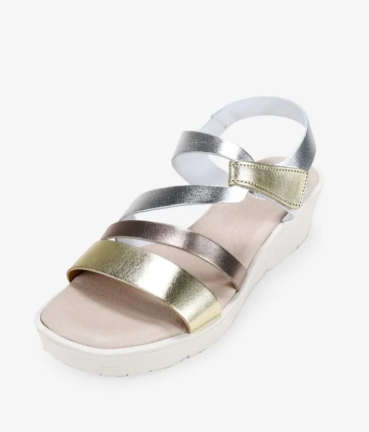 Bosanova Sandales Compensées | Chaussures En Cuir | Sandales compensées en cuir métallisé