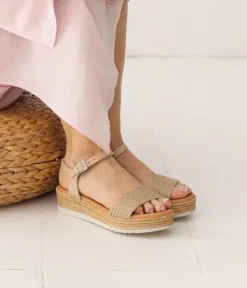 Bosanova Sandales Compensées | Chaussures En Cuir | Sandales compensées en cuir beige