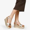 Bosanova Sandales Compensées | Chaussures En Cuir | Sandales compensées et plateforme en cuir doré