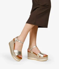 Bosanova Sandales Compensées | Chaussures En Cuir | Sandales compensées et plateforme en cuir doré