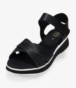 Bosanova Sandales Compensées | Sandales De Sport | Sandales compensées et plateforme en cuir noir