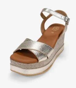 Bosanova Sandales Compensées | Chaussures En Cuir | Sandales compensées et plateforme en cuir doré