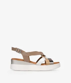 Bosanova Sandales Compensées | Chaussures En Cuir | Sandales compensées multicolores à brides croisées
