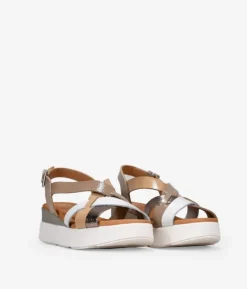 Bosanova Sandales Compensées | Chaussures En Cuir | Sandales compensées multicolores à brides croisées