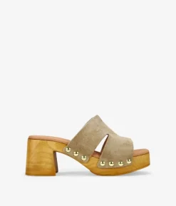 Bosanova Sandales À Talons | Chaussures En Cuir | Sandales de sable en cuir suédé avec talon en bois