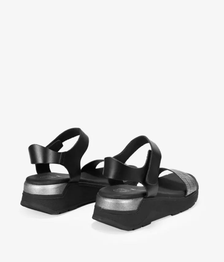 Bosanova Sandales Compensées | Sandales De Sport | Sandales de sport en cuir noir