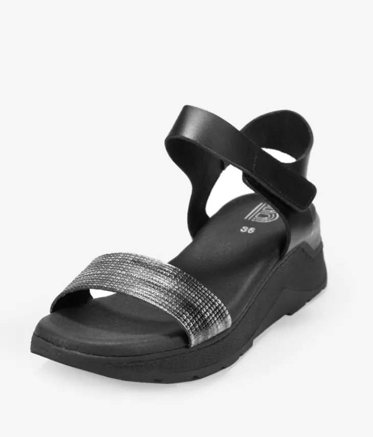 Bosanova Sandales Compensées | Sandales De Sport | Sandales de sport en cuir noir