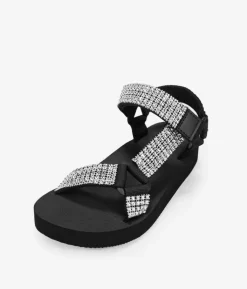 Bosanova Sandales De Sport | Sandales Plates | Sandales de sport plates noires à strass