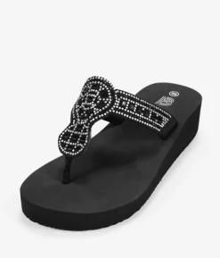 Bosanova Sandales Compensées | Tongs | Sandales doigt noir avec diamants
