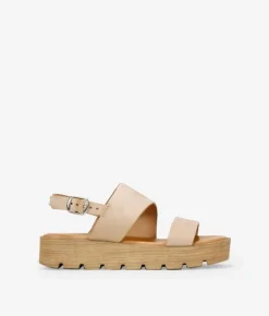 Bosanova Sandales Compensées | Chaussures En Cuir | Sandales en cuir beige à boucle