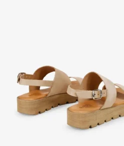 Bosanova Sandales Compensées | Chaussures En Cuir | Sandales en cuir beige à boucle