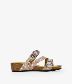 Bosanova Sandales Compensées | Chaussures En Cuir | Sandales en cuir beige à fleurs