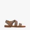 Bosanova Sandales Plates | Chaussures En Cuir | Sandales en cuir beige à fleurs gravées