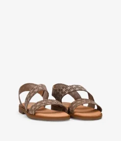 Bosanova Sandales Plates | Chaussures En Cuir | Sandales en cuir beige à fleurs gravées