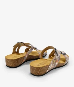 Bosanova Sandales Compensées | Chaussures En Cuir | Sandales en cuir beige à fleurs