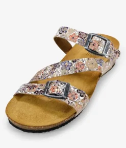 Bosanova Sandales Compensées | Chaussures En Cuir | Sandales en cuir beige à fleurs