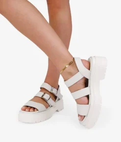 Bosanova Chaussures En Cuir | Sandales en cuir beige à plateforme