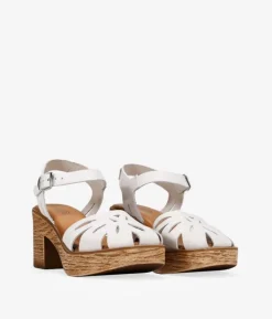 Bosanova Sandales À Talons | Sandales en cuir beige à talon effet bois