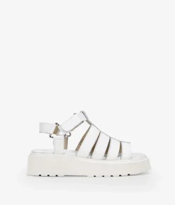 Bosanova Sandales Plates | Chaussures En Cuir | Sandales en cuir beige avec velcro