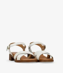 Bosanova Sandales Plates | Sandales À Talons | Sandales en cuir beige avec talon et boucle