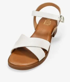 Bosanova Sandales Plates | Sandales À Talons | Sandales en cuir beige avec talon et boucle