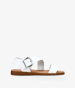 Bosanova Sandales Plates | Chaussures En Cuir | Sandales en cuir blanc à boucle