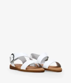 Bosanova Sandales Plates | Chaussures En Cuir | Sandales en cuir blanc à boucle