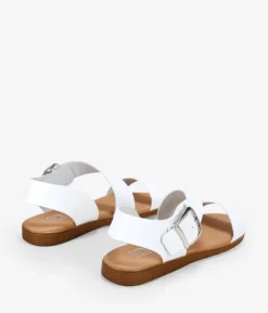 Bosanova Sandales Plates | Chaussures En Cuir | Sandales en cuir blanc à boucle