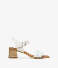 Bosanova Sandales À Talons | Chaussures En Cuir | Sandales en cuir blanc à talon effet bois
