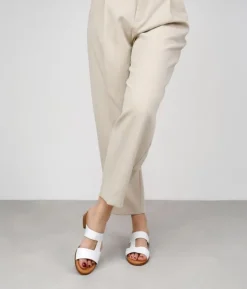 Bosanova Sandales Plates | Sandales À Talons | Sandales en cuir blanc à talon en bois