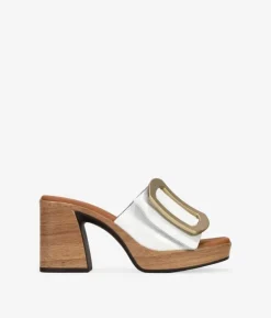 Bosanova Sandales À Talons | Chaussures En Cuir | Sandales en cuir blanc à talon effet bois