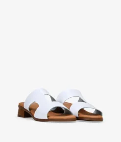 Bosanova Sandales Plates | Sandales À Talons | Sandales en cuir blanc à talon en bois