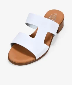 Bosanova Sandales Plates | Sandales À Talons | Sandales en cuir blanc à talon en bois