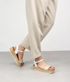 Bosanova Sandales Compensées | Sandales Spartiates | Sandales en cuir blanc avec sparte