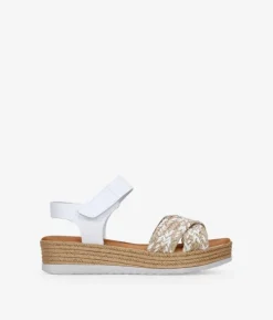 Bosanova Sandales Compensées | Chaussures En Cuir | Sandales en cuir blanc avec raphia