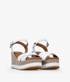 Bosanova Sandales Compensées | Chaussures En Cuir | Sandales en cuir blanc avec coin et plateforme