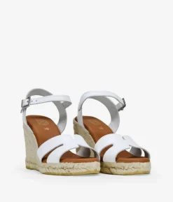 Bosanova Sandales Compensées | Sandales Spartiates | Sandales en cuir blanc avec talon compensé en sparte