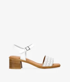 Bosanova Sandales À Talons | Chaussures En Cuir | Sandales en cuir blanc avec diamants