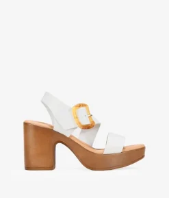 Bosanova Sandales À Talons | Chaussures En Cuir | Sandales en cuir blanc avec boucle et talon