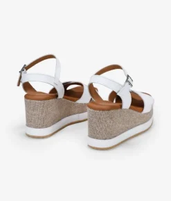 Bosanova Sandales Compensées | Chaussures En Cuir | Sandales en cuir blanc avec coin et plateforme