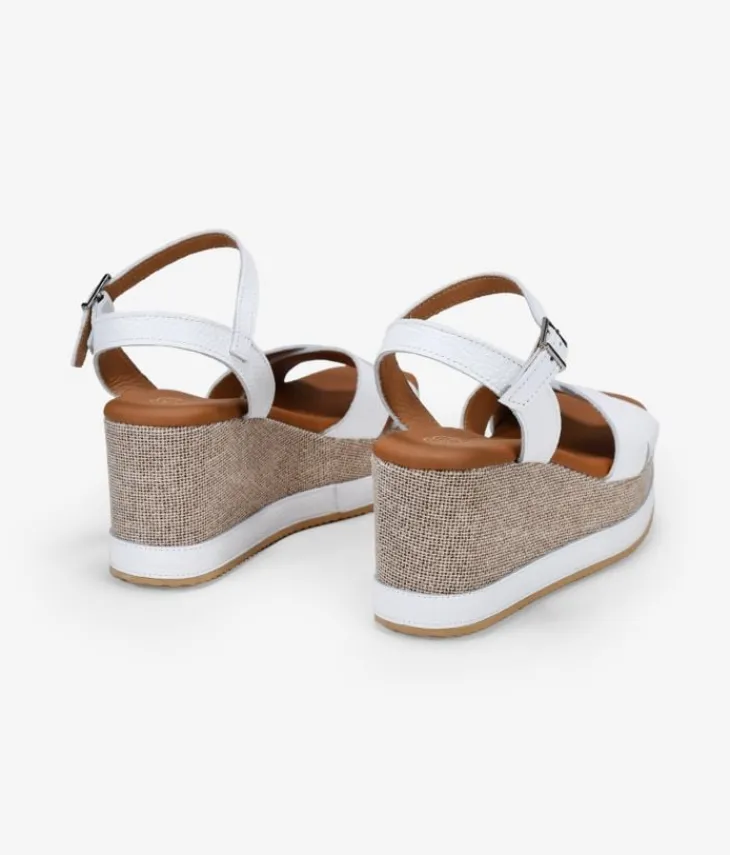 Bosanova Sandales Compensées | Chaussures En Cuir | Sandales en cuir blanc avec coin et plateforme